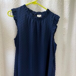 J. Crew Navy Swiss Dot Ruffle-Trim Sleeveless Blouse